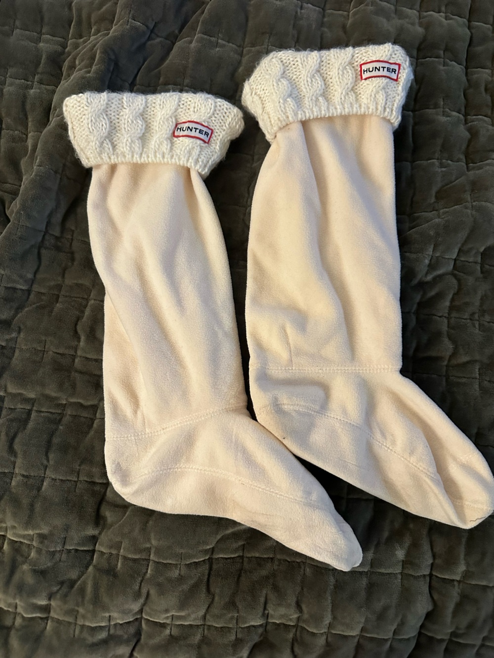 Hunter Cream Fleece Rain Boot Sock with Knit Cuff